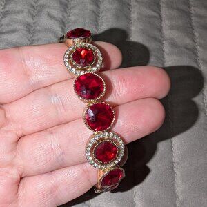 $2 with Bundle ~ Red Faceted Stone Halo Rhinestone Link Bracelet  6219